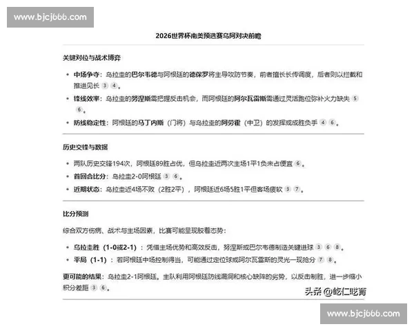 阿根廷对阵乌拉圭赛前深度预测胜负走势关键数据与比分前瞻